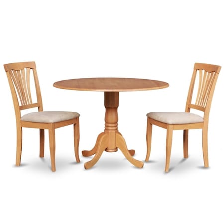 East West Furniture 3PC Kitchen Round Table with 2 Drop Leaves and 2 Chairs with Microfiber Upholstered Seat DLAV3-OAK-C